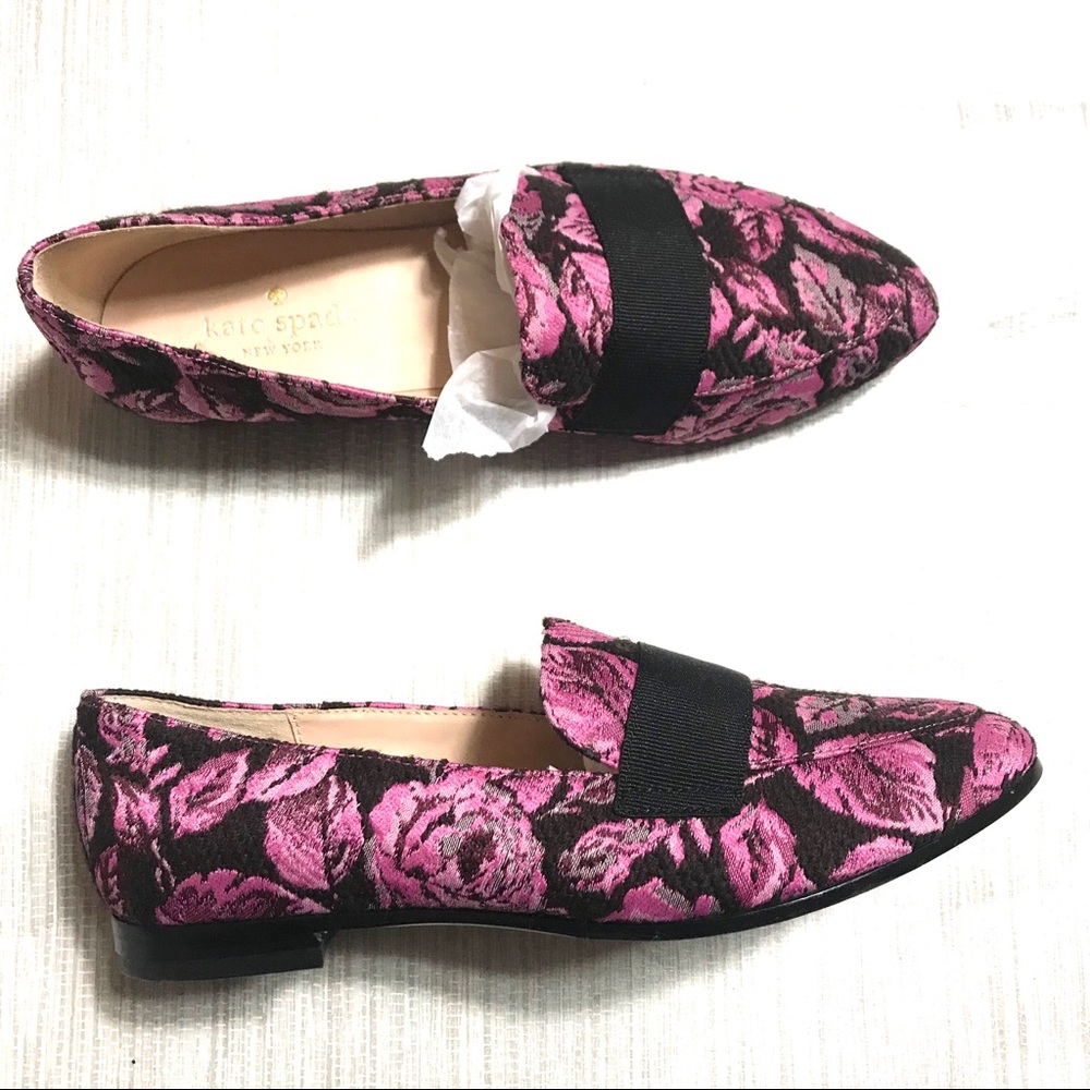 Kate Spade Pink Black  Corina Floral Loafers flat